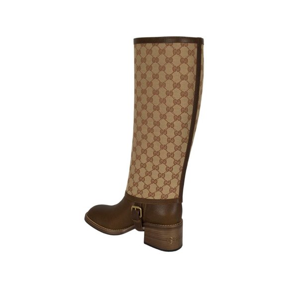 Gucci Women's Ruggine Cuir Monogram GG Print Removable Gaiter Boots DM15 - Picture 7 of 13